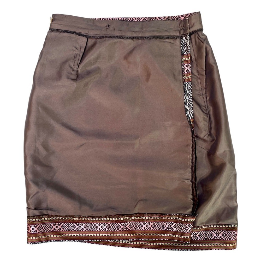 Petite Boho Chic Shiny Embroidered A-Line Skirt Silver Pink Ethnic Size XS - Picture 10 of 15